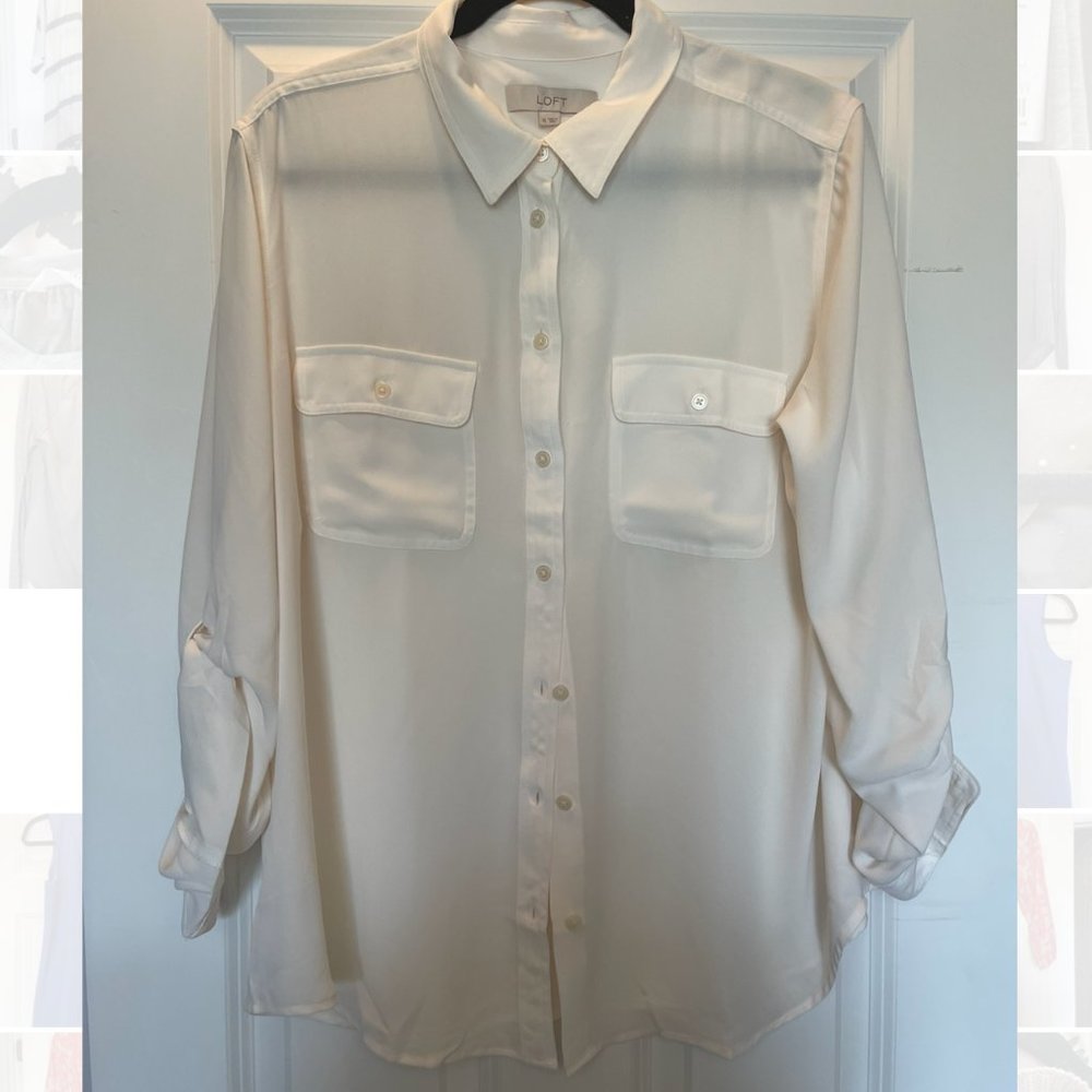 LOFT Silk White Button Down Blouse